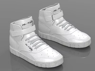 White High Top Sneakers With Laces Strap And Thick Sole Design 3d model