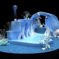 Underwater Themed Decorative Setup Featuring Blue Archway Jellyfish Coral Seashells And Starfish