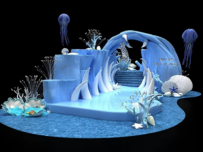 Underwater Themed Decorative Setup Featuring Blue Archway Jellyfish Coral Seashells And Starfish 3d model