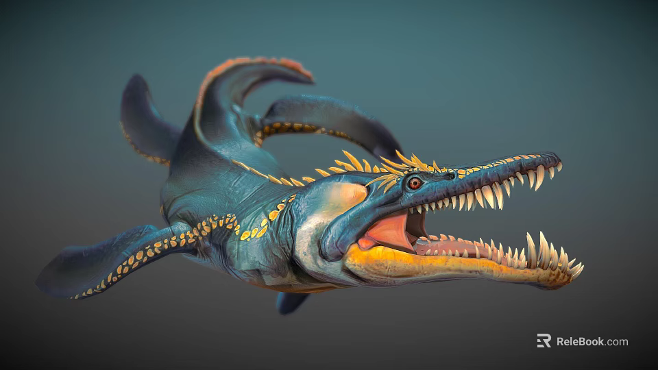 Aquatic Reptile With Blue Body Yellow Spots Open Mouth And Sharp Teeth 3D Rendering 3d model 