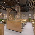 Modern Hot Pot Restaurant Interior With Wooden Dividers Seating Areas And Pendant Lights