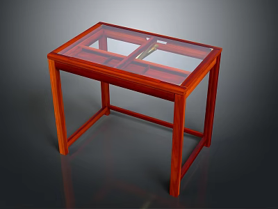 Stylish Mahogany Frame Table With Clear Glass Top And Stable Legs 3d model