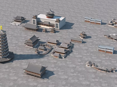 Ancient Architecture Complex With Traditional Roofs Pagoda And Courtyard Layout 3d model