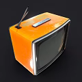 Classic Vintage Orange Retro Television with Antenna in Black Background