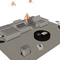 Modern Sofa Coffee Table Combination Double-sided Multiplayer Sofa Module Combination Sofa Round Coffee Table Stainless Steel Leisure Chair Floor Lamp Carpet Side Table 3d model