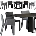 Modern Dining Table Set With Gray And Black Chairs And Wooden Top