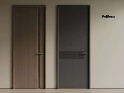 Pollform Interior Doors Featuring Brown Wooden And Dark Gray Striped Design On Light Wall 3d model