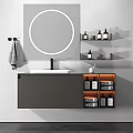 Green Bathroom Vanity With Large Mirror Storage LED Lighting And Towels 3d model
