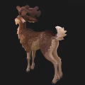 Stylized Brown Deer Model With Curly Antlers White Spots And Fluffy Mane