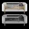 White Wooden Kids Bed With Guard Rails Mattress And Comfortable Pillow