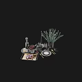 Stylish Black Golden Tableware Set with Wine Glasses Fruit Green Plants Cheese Vase Candle Holder