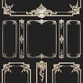 Intricate Golden Carved Decorative Frames With Various Shapes And Symmetrical Patterns 3d model