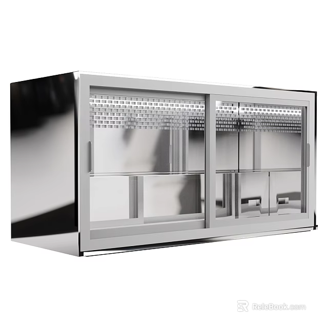 Sleek Modern Wall Cabinet With Glass Doors Metal Frame And LED Lighting 3d model 