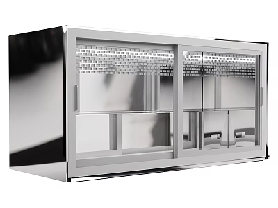 Sleek Modern Wall Cabinet With Glass Doors Metal Frame And LED Lighting 3d model
