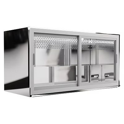 Sleek Modern Wall Cabinet With Glass Doors Metal Frame And LED Lighting 3d model