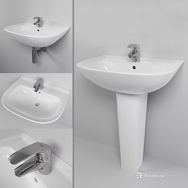 White Pedestal Washbasin With Modern Design And Chrome Faucet For Bathroom Space 3d model 