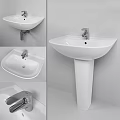 White Pedestal Washbasin With Modern Design And Chrome Faucet For Bathroom Space