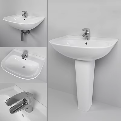 White Pedestal Washbasin With Modern Design And Chrome Faucet For Bathroom Space 3d model
