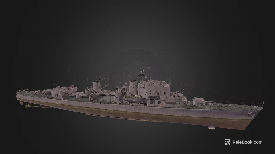 Military Warship With Deck Gun Turrets Bridge And Gray Metal Hull Structure 3d model 