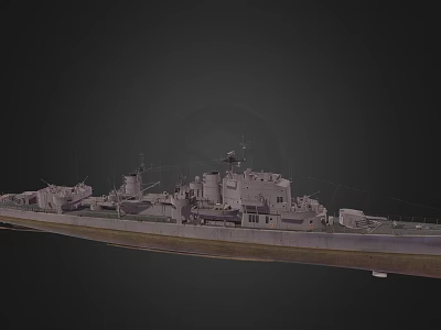 Military Warship With Deck Gun Turrets Bridge And Gray Metal Hull Structure 3d model