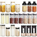 Spice Jars With Transparent Bodies And Black Lids For Storing Various Kitchen Spices