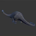 Purple And Orange Sauropod Dinosaur With Long Neck Tail On Gray Background And Reflection