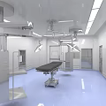 Clean Bright Operating Room With Surgical Lights Operating Table And Blue Floor 3d model
