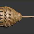 Golden Hummingbird Sculpture With Perforated Shiny Metallic Body On Dark Background With Reflection