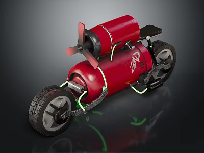 Red Futuristic Jet Powered Motorcycle With Neon Green Accents And Black Tires 3d model