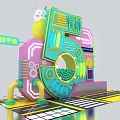 Interactive Colorful Number 5 Countdown Installation With Cartoon Rabbit And Mechanical Details 3d model