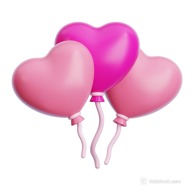 Cute Decorative Ornament Set with Pink and Purple Heart Shaped Balloons 3d model 