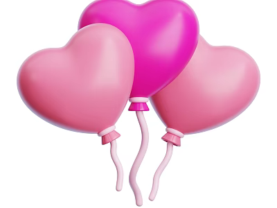 Cute Decorative Ornament Set with Pink and Purple Heart Shaped Balloons 3d model
