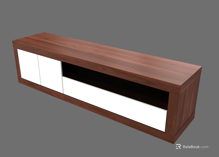 Modern Wooden TV Stand With White Doors And Open Storage Compartment 3d model 