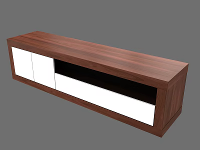 Modern Wooden TV Stand With White Doors And Open Storage Compartment 3d model