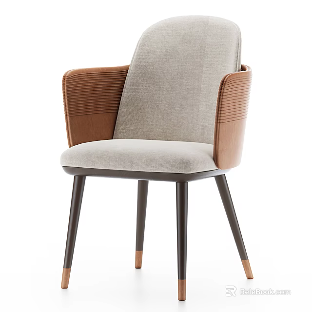 Modern Accent Armchair With Light Gray Fabric Brown Leather Armrests And Dark Legs 3d model 