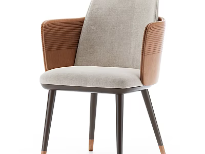 Modern Accent Armchair With Light Gray Fabric Brown Leather Armrests And Dark Legs 3d model