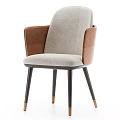 Modern Accent Armchair With Light Gray Fabric Brown Leather Armrests And Dark Legs