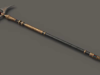 Ornate Weapon Axe With Gold Decorative Accents And Black Engraved Handle 3d model Ornate Weapon Axe With Gold Decorative Accents And Black Engraved Handle 3d model