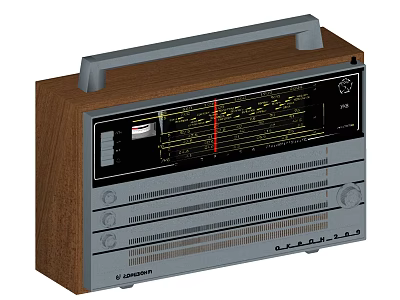 Vintage Radio Audio Equipment With Wooden Case Gray Control Panel And FM Tuning Dial 3d model