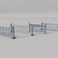 White Metal Fence With Blue Vertical Railings And Decorative Posts For Road Safety
