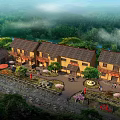 Scenic Commercial Complex with Traditional Style Buildings Amidst Natural Greenery and Leisure Areas