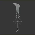 Decorative Curved Sword Design With Intricate Metallic Guard And Ornate Hilt