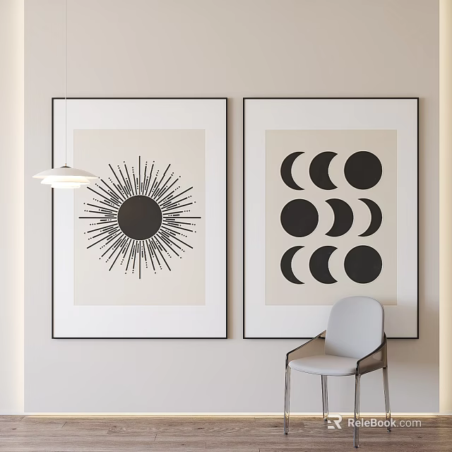 Modern Wall Art With Sun Design And Moon Phase Patterns On White Wall 3d model