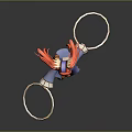 Game Movie Character 3D Model With Red Hair Horns Blue Outfit Orange Pants And Whip