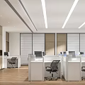 Modern Public Office Space Featuring Office Cubicles Computers And Black Ergonomic Chairs 3d model