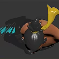 3D Male Archer Character With Topknot Green Arrows Yellow Ribbon And Serious Expression