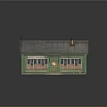 Small Green Building Model With Gray Roof Chimney Yellow Door And Windows