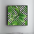 Green Tropical Leaf Botanical Plant Painting In Black Frame On White Wall