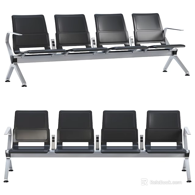 Modern Public Chair With Metal Frame Black Seats And Armrests For Public Areas 3d model 