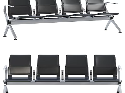 Modern Public Chair With Metal Frame Black Seats And Armrests For Public Areas 3d model